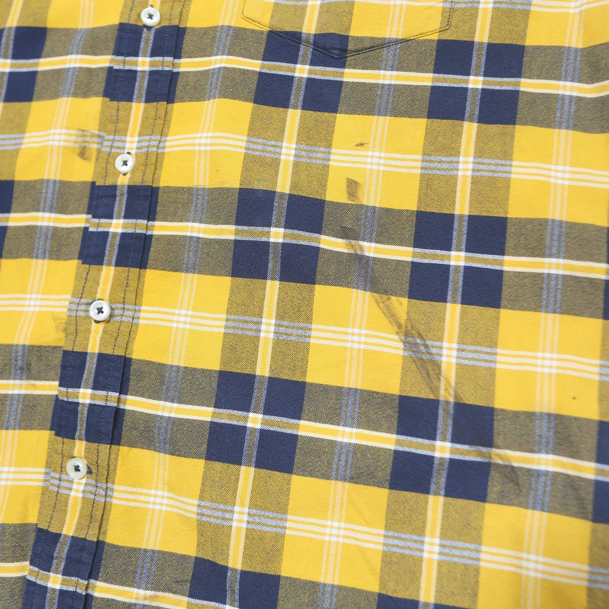 TOMMY HILFIGER Mens Yellow Navy Check Shirt M Cotton Classic Casual Long Sleeve