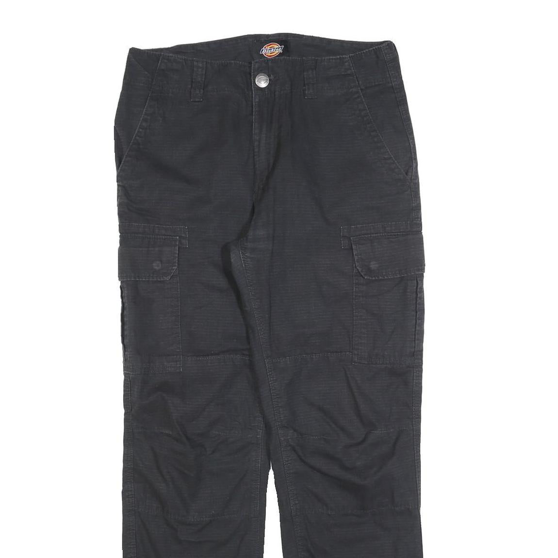 DICKIES Mens Black Relaxed Cargo Trousers W31 L31 Cotton Blend Zip Utility