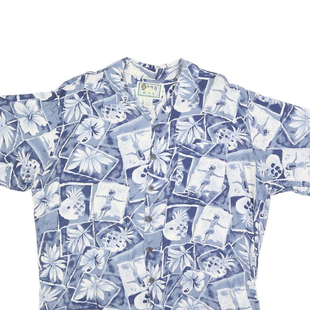 HANA BAY Mens Blue Hawaiian Shirt XL Cotton Blend Tropical Print Relaxed Fit