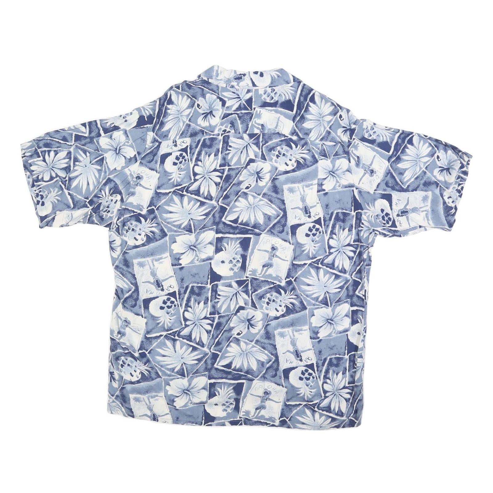 HANA BAY Mens Blue Hawaiian Shirt XL Cotton Blend Tropical Print Relaxed Fit