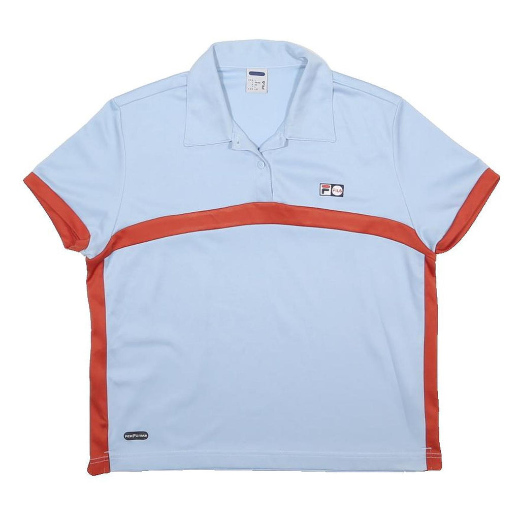 FILA Womens Blue & Red Polo Shirt L Performance Polyester Casual Short Sleeve