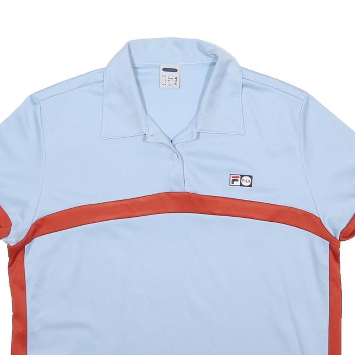 FILA Womens Blue & Red Polo Shirt L Performance Polyester Casual Short Sleeve