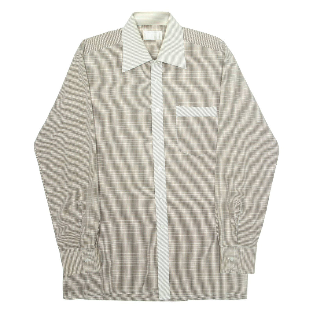 Mens Shirt Brown Check Long Sleeve L