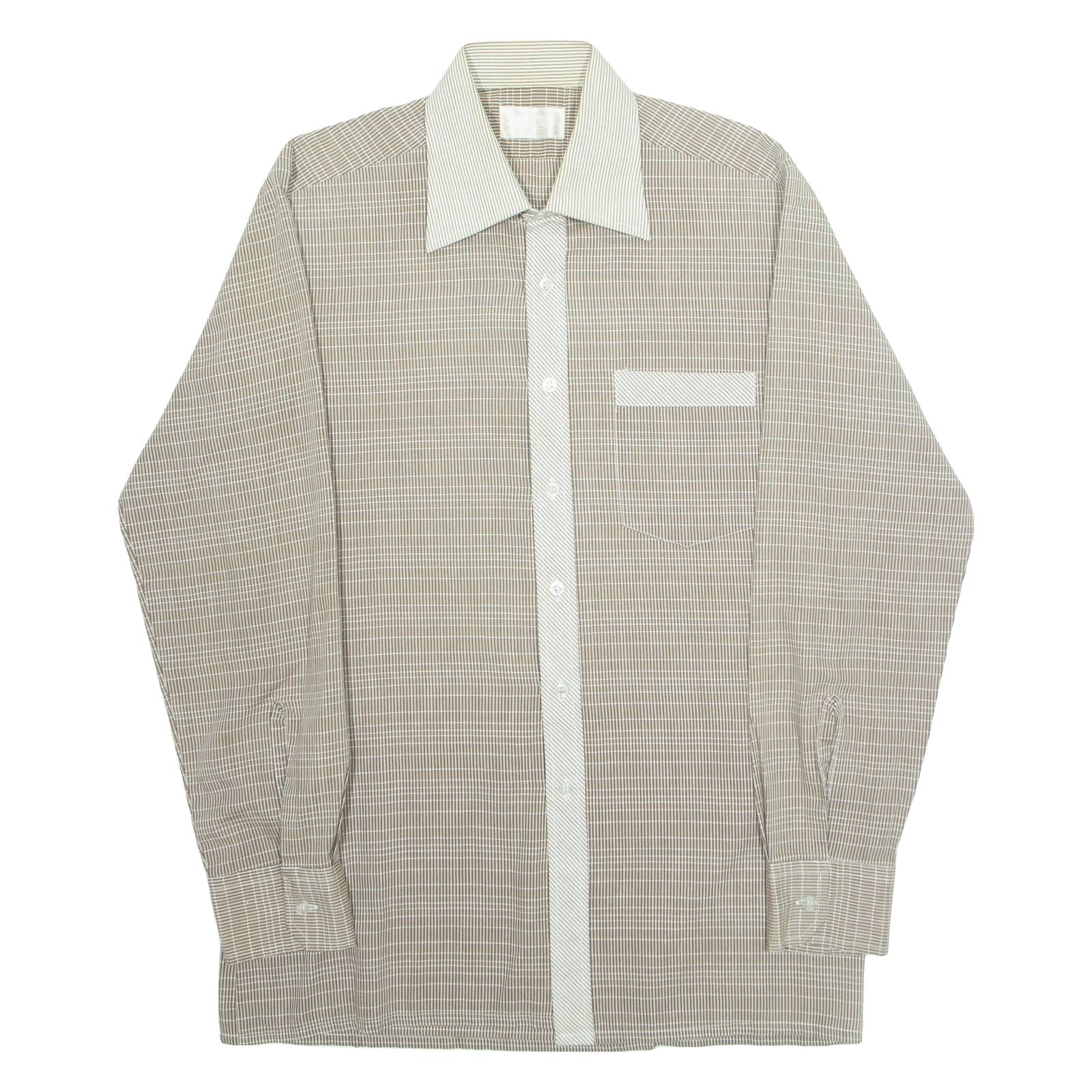 Mens Shirt Brown Check Long Sleeve L