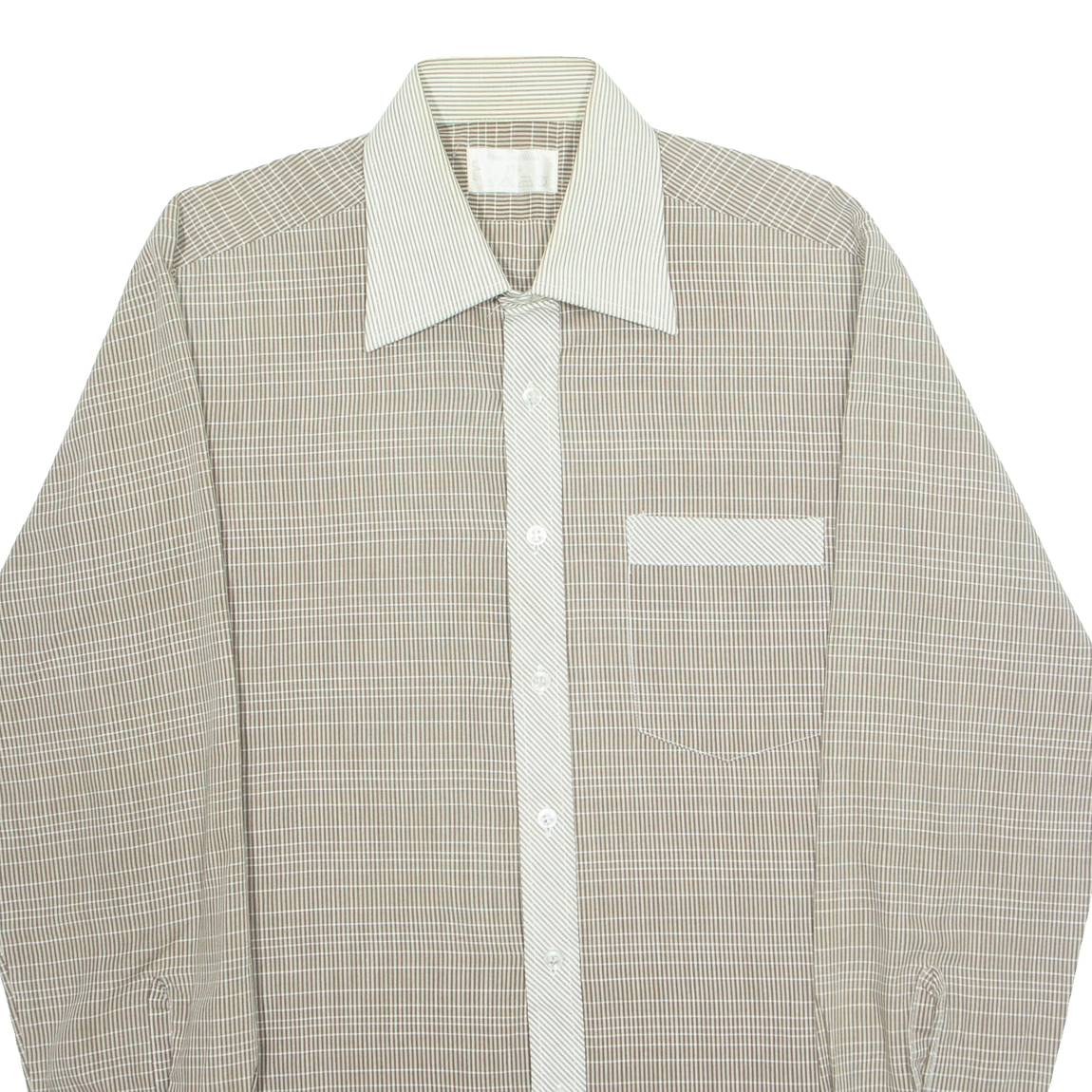Mens Shirt Brown Check Long Sleeve L