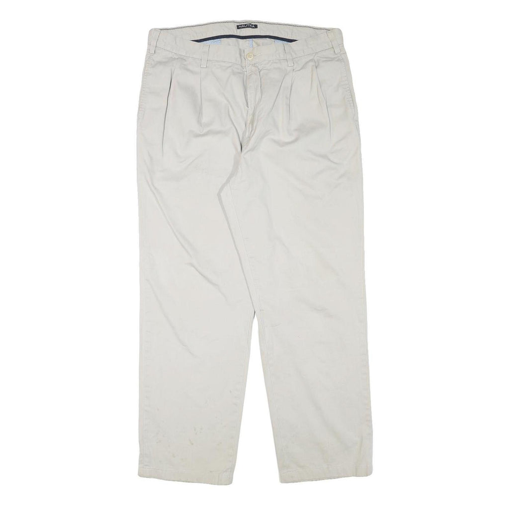 NAUTICA Mens Cotton Blend Beige Relaxed Straight Trousers W36 L30 Casual
