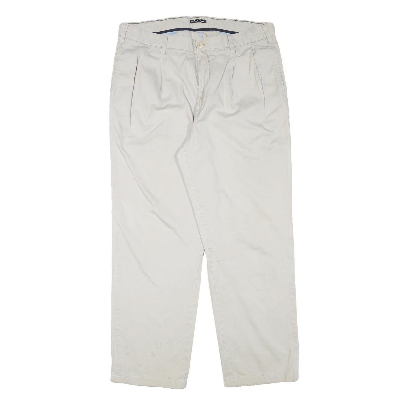 NAUTICA Mens Cotton Blend Beige Relaxed Straight Trousers W36 L30 Casual