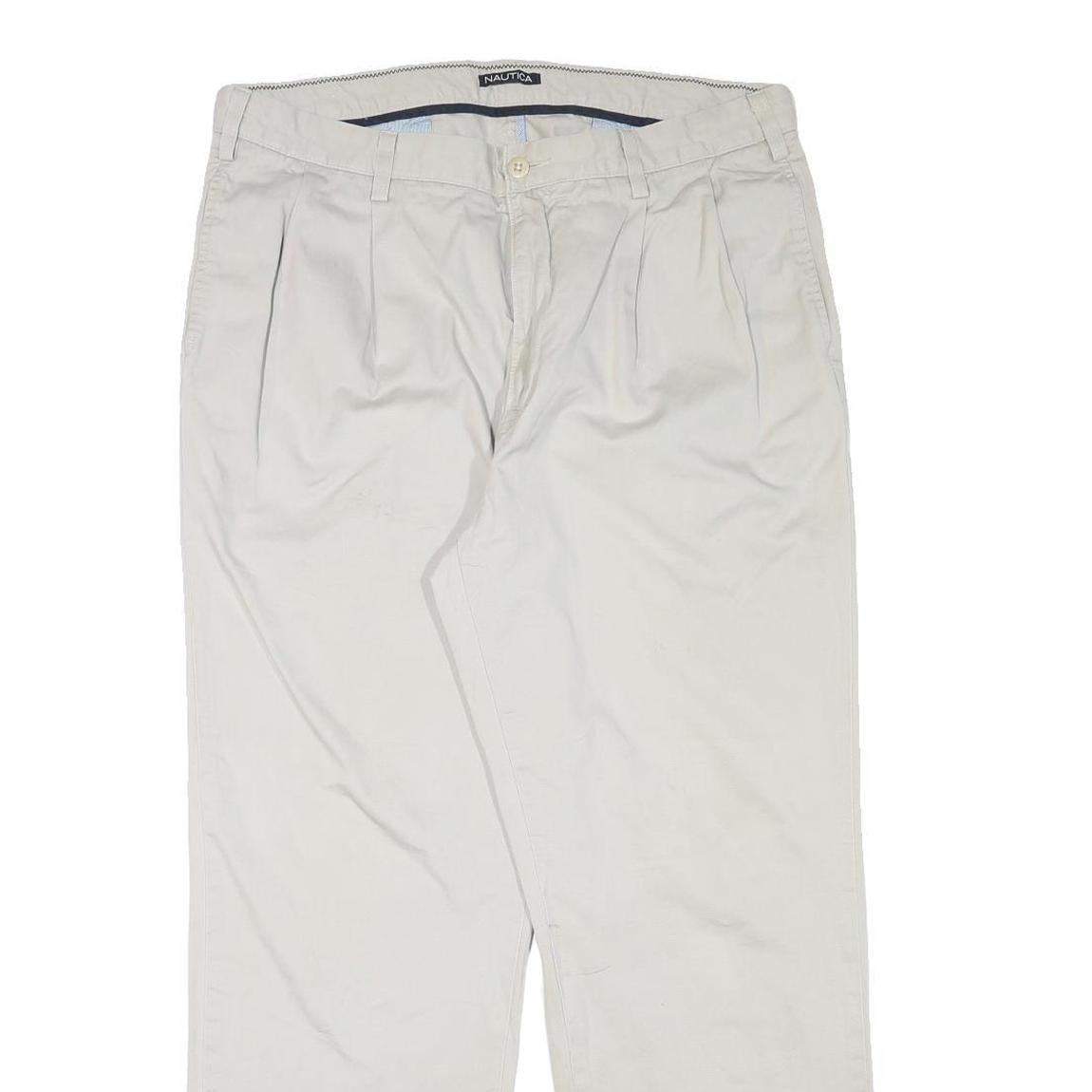 NAUTICA Mens Cotton Blend Beige Relaxed Straight Trousers W36 L30 Casual