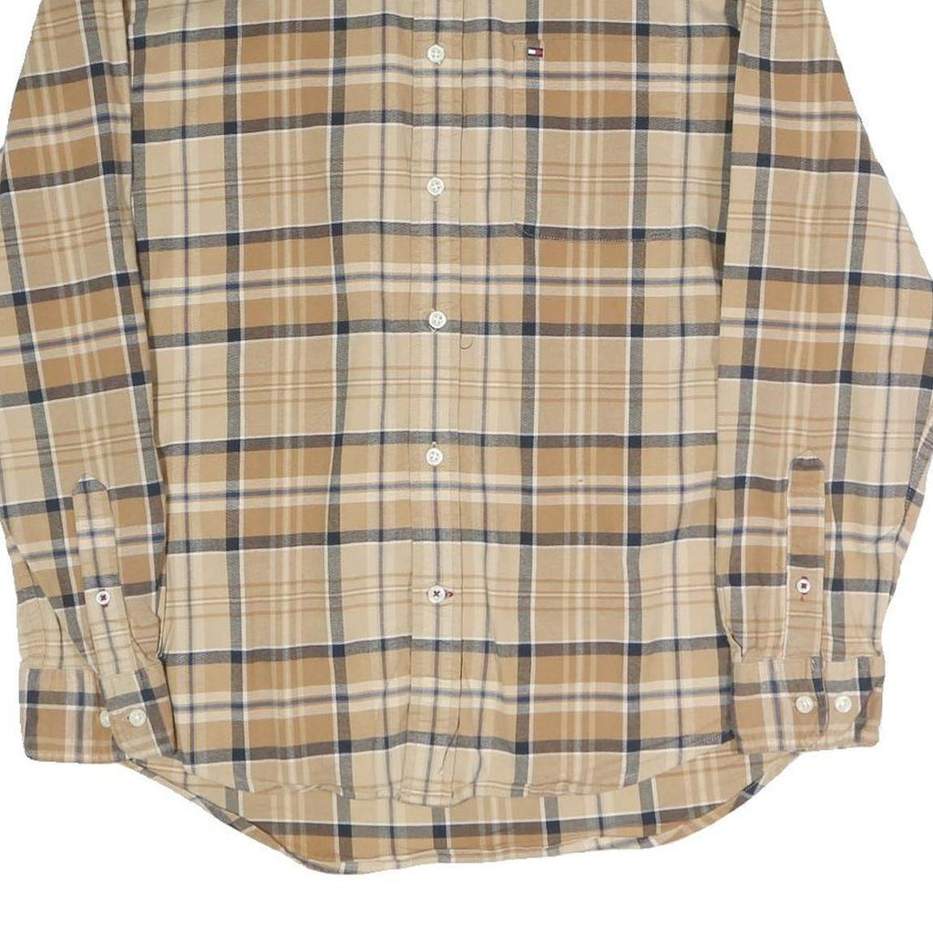 TOMMY HILFIGER Mens Beige & Brown Checked Shirt M Long Sleeve Cotton Blend
