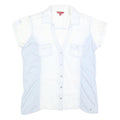 GUESS Womens White & Light Blue Shirt L Cotton Blend Summer Casual