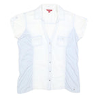GUESS Womens White & Light Blue Shirt L Cotton Blend Summer Casual