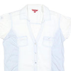 GUESS Womens White & Light Blue Shirt L Cotton Blend Summer Casual