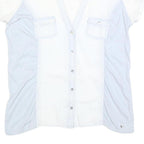 GUESS Womens White & Light Blue Shirt L Cotton Blend Summer Casual