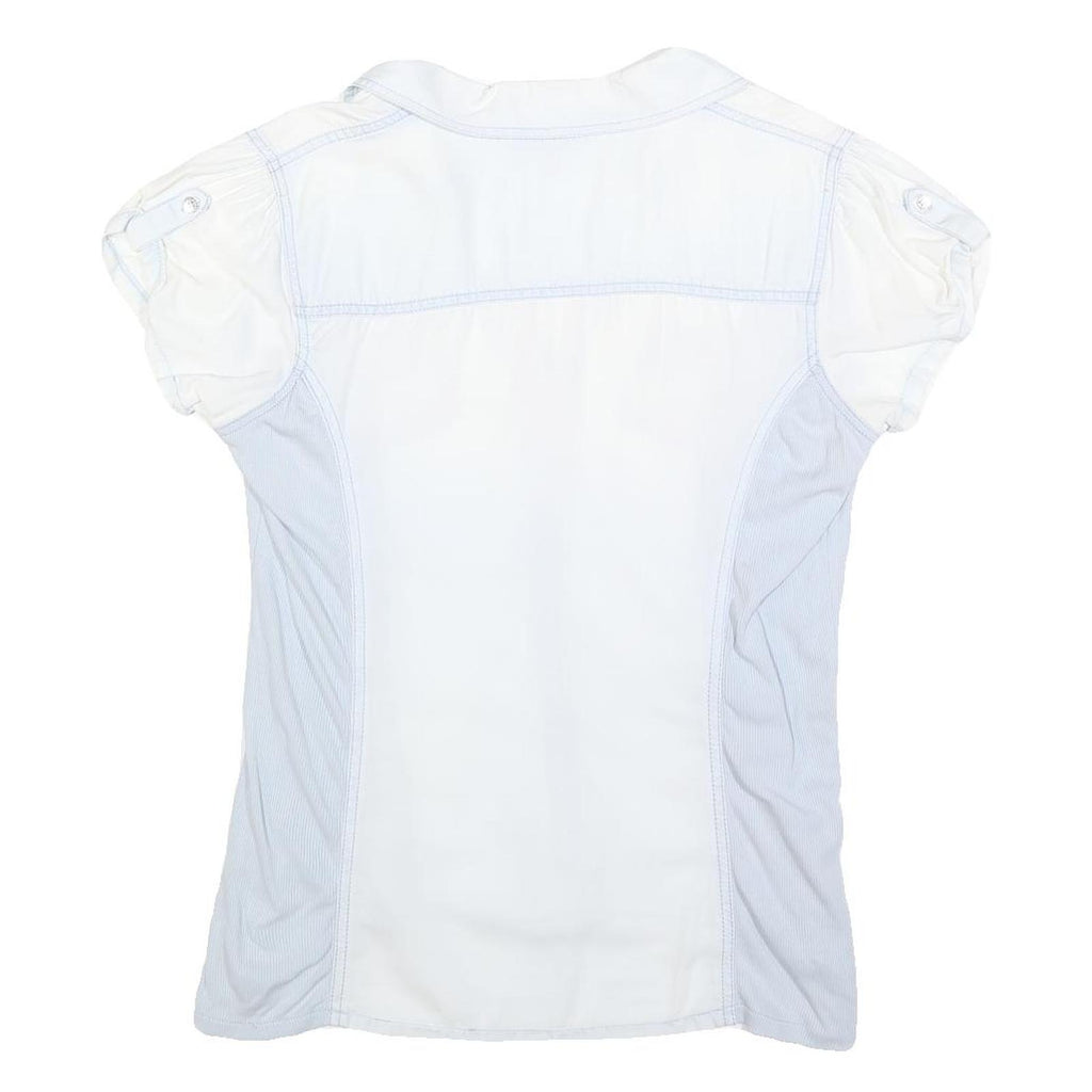 GUESS Womens White & Light Blue Shirt L Cotton Blend Summer Casual