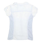 GUESS Womens White & Light Blue Shirt L Cotton Blend Summer Casual