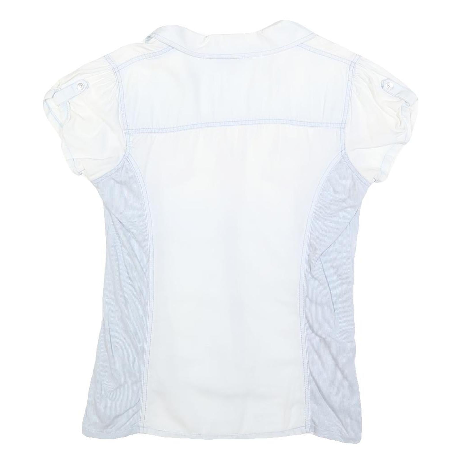 GUESS Womens White & Light Blue Shirt L Cotton Blend Summer Casual