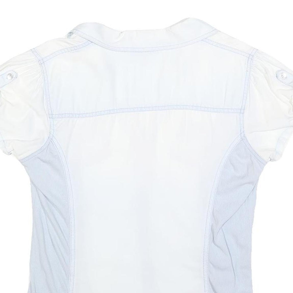 GUESS Womens White & Light Blue Shirt L Cotton Blend Summer Casual