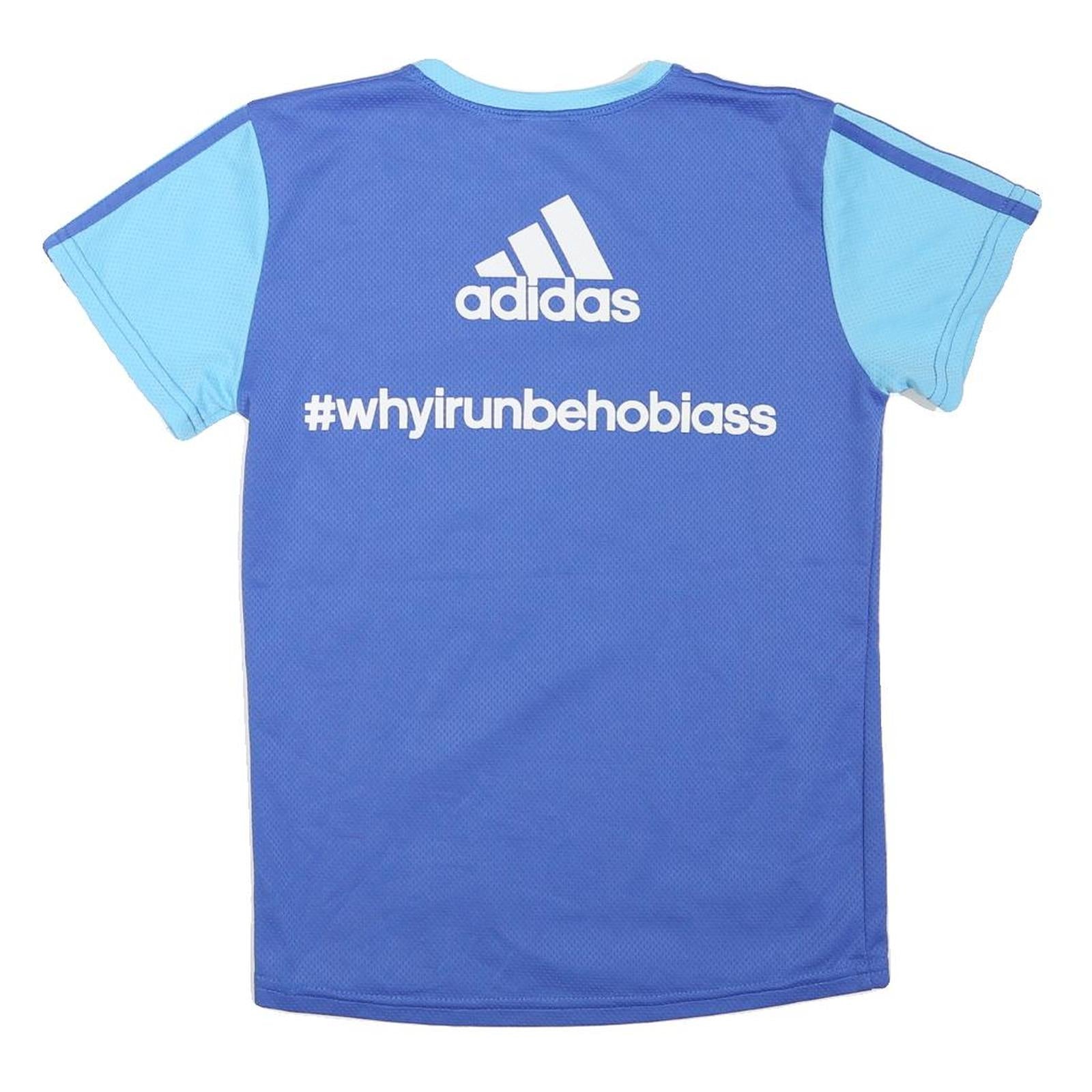 ADIDAS Womens Blue & Light Blue Graphic T-Shirt S Short Sleeve V-Neck Sports