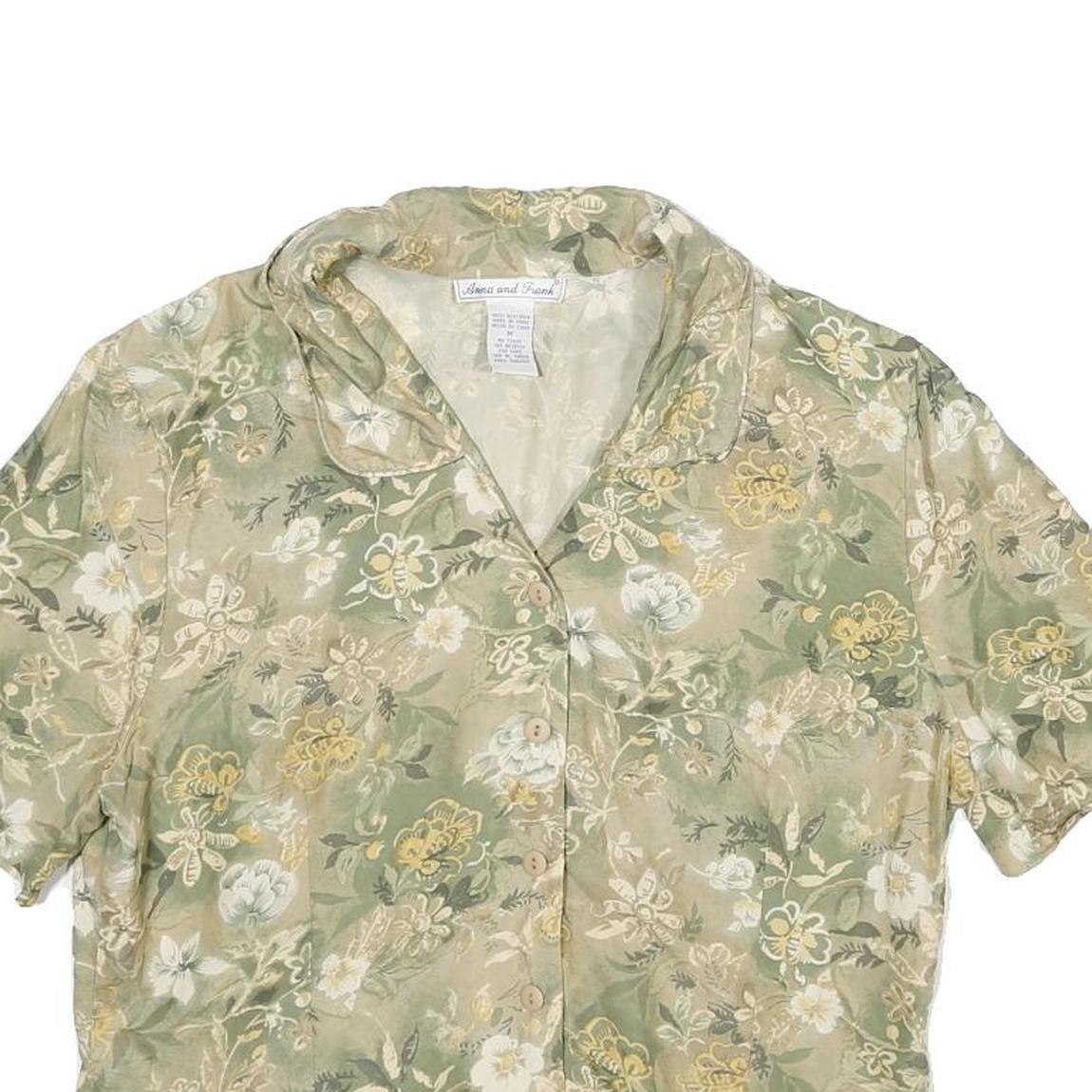 ANNA AND FRANK Womens Green Beige Floral Blouse Short Sleeve Collared M Silk