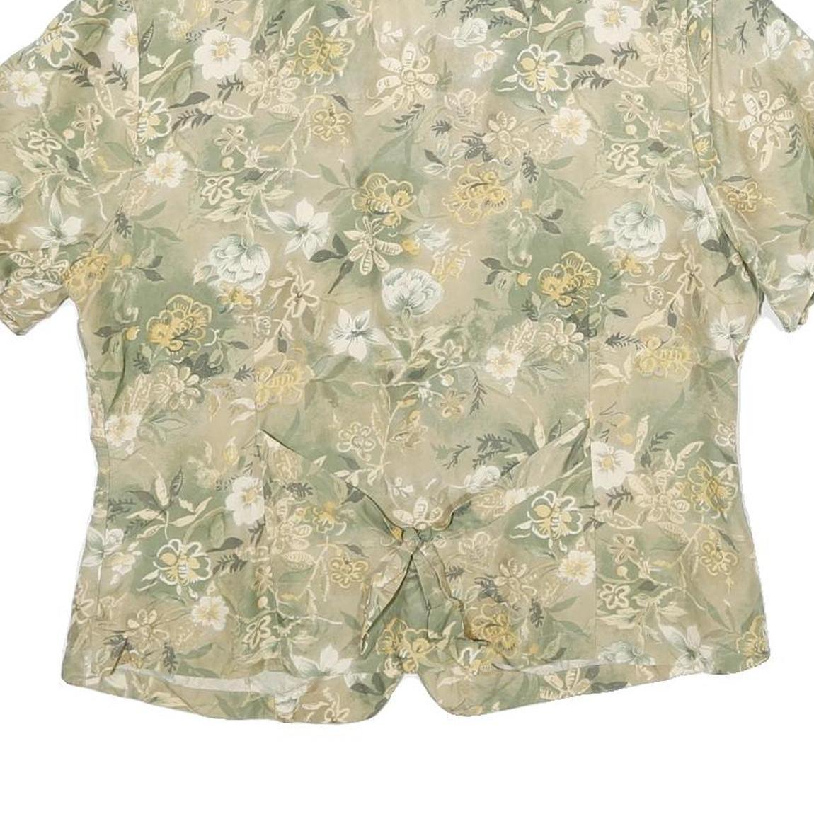 ANNA AND FRANK Womens Green Beige Floral Blouse Short Sleeve Collared M Silk