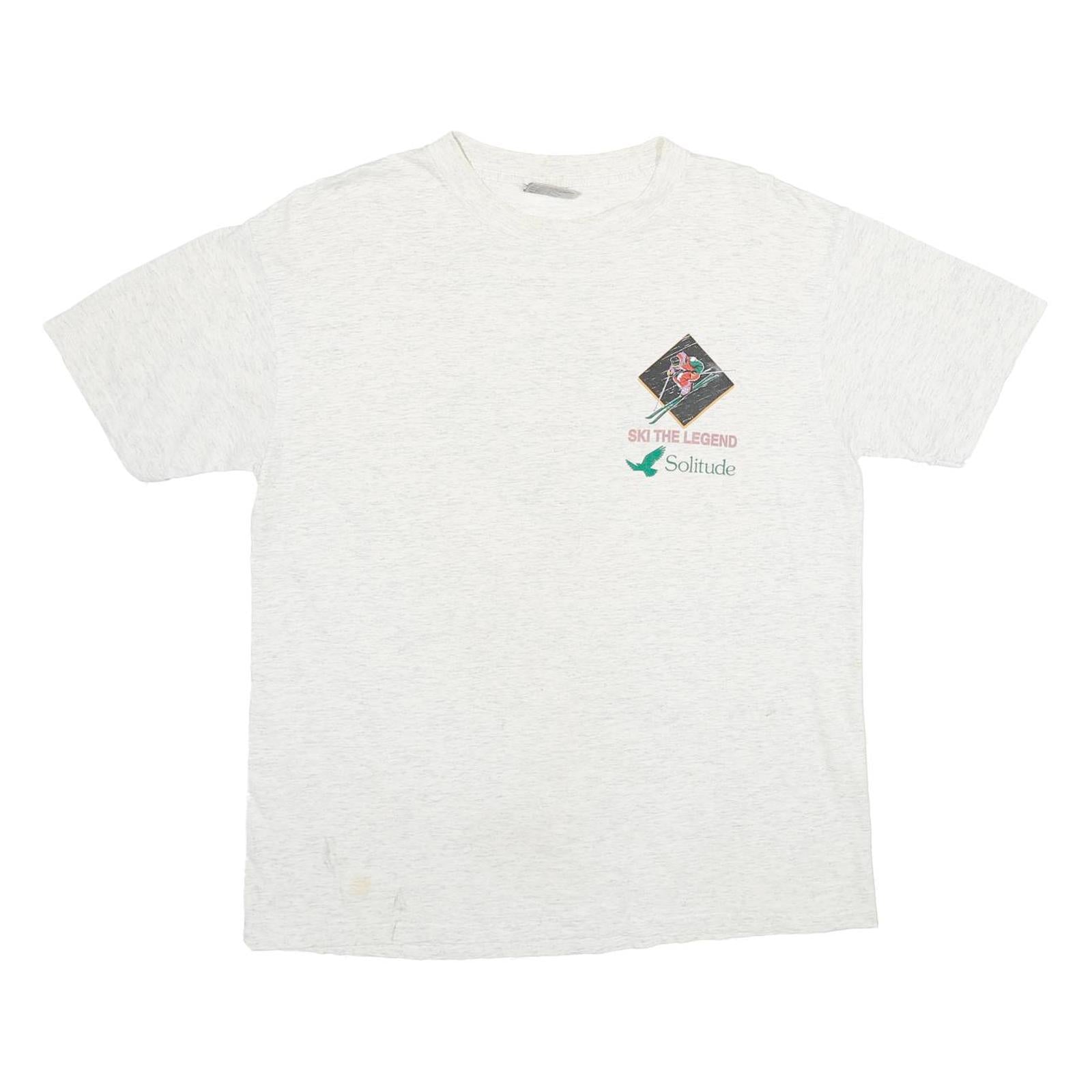 ONEITA Mens White Ski The Legend Graphic T-Shirt L Short Sleeve Crew Neck Casual