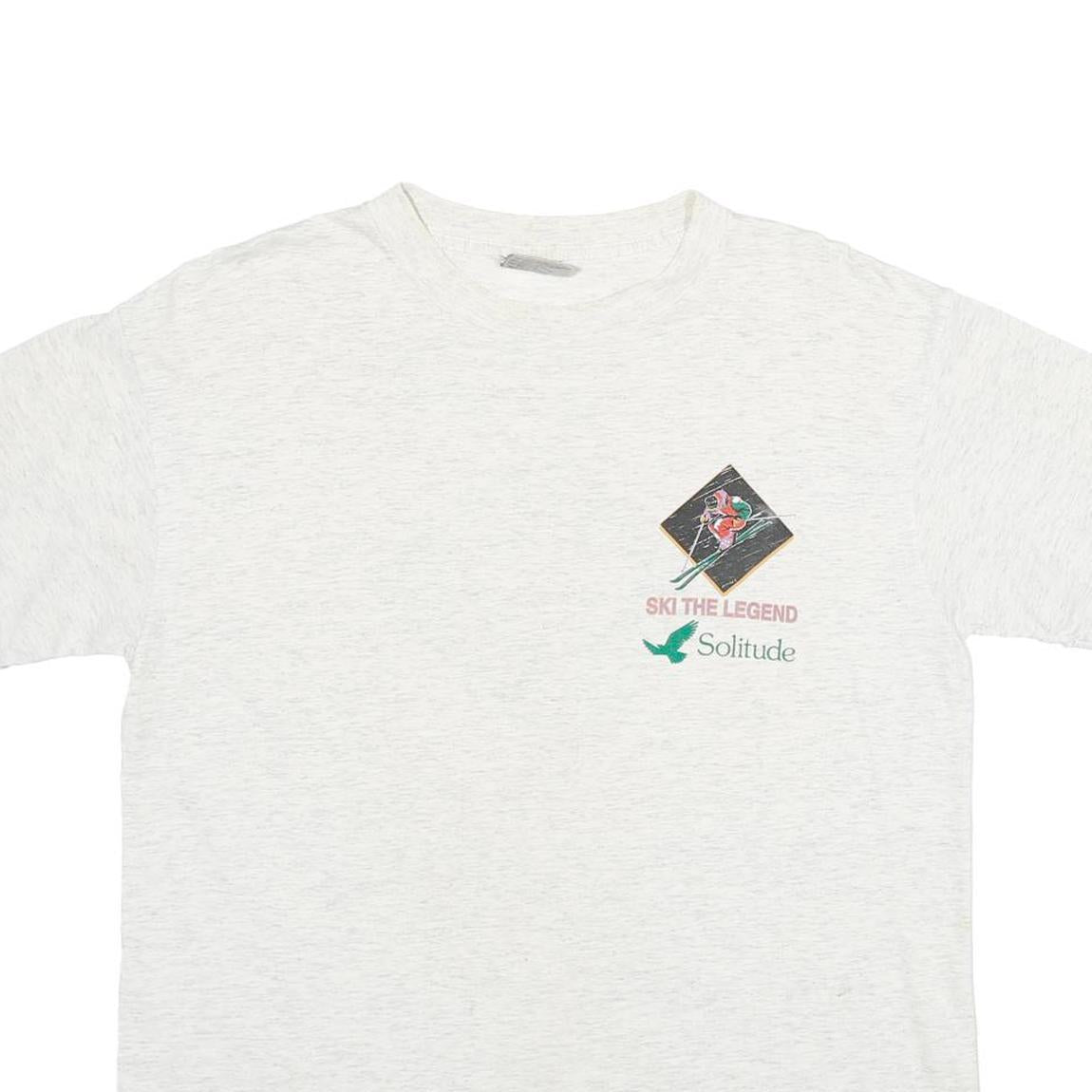 ONEITA Mens White Ski The Legend Graphic T-Shirt L Short Sleeve Crew Neck Casual