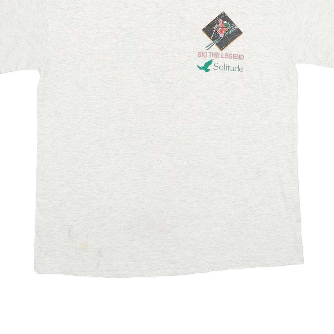 ONEITA Mens White Ski The Legend Graphic T-Shirt L Short Sleeve Crew Neck Casual