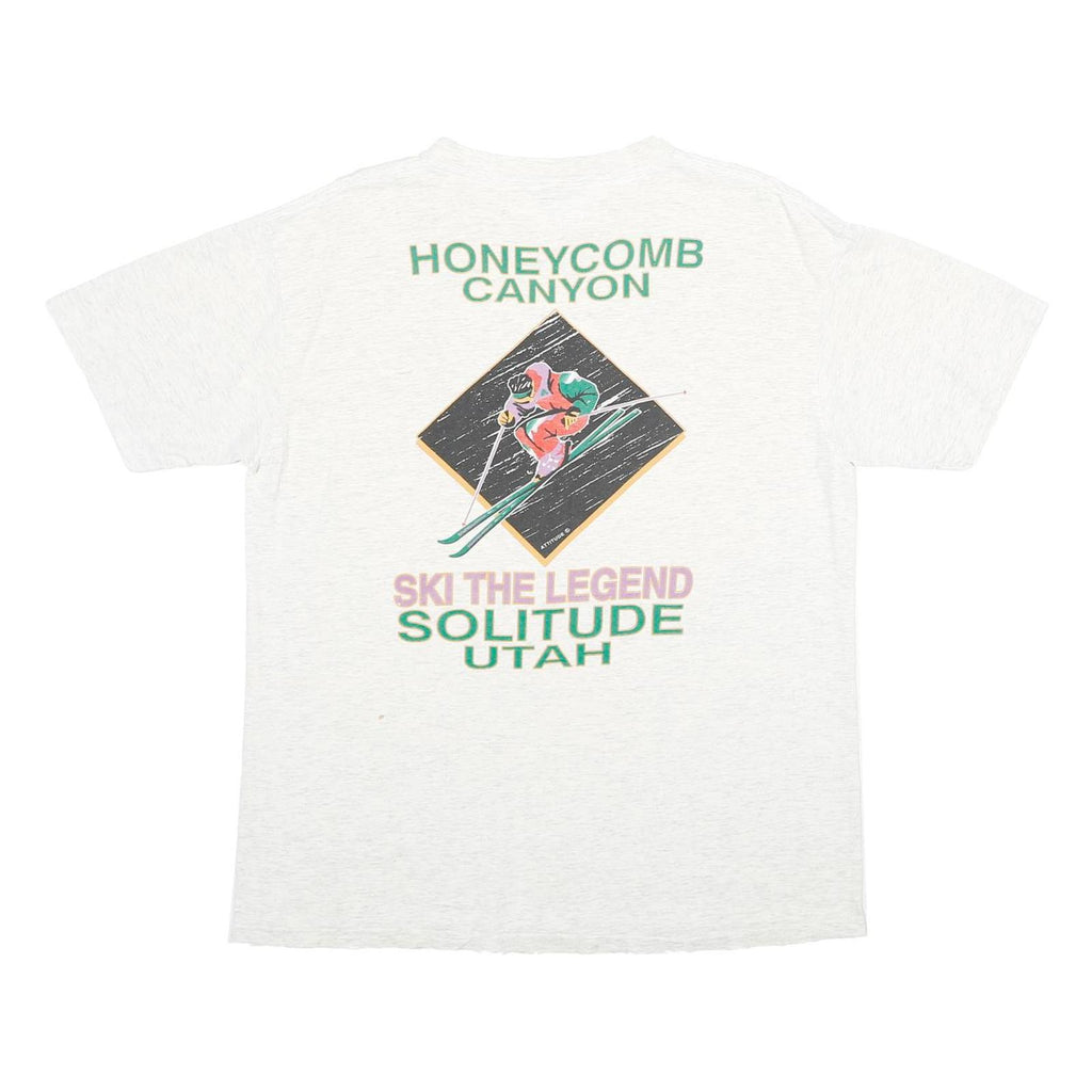 ONEITA Mens White Ski The Legend Graphic T-Shirt L Short Sleeve Crew Neck Casual