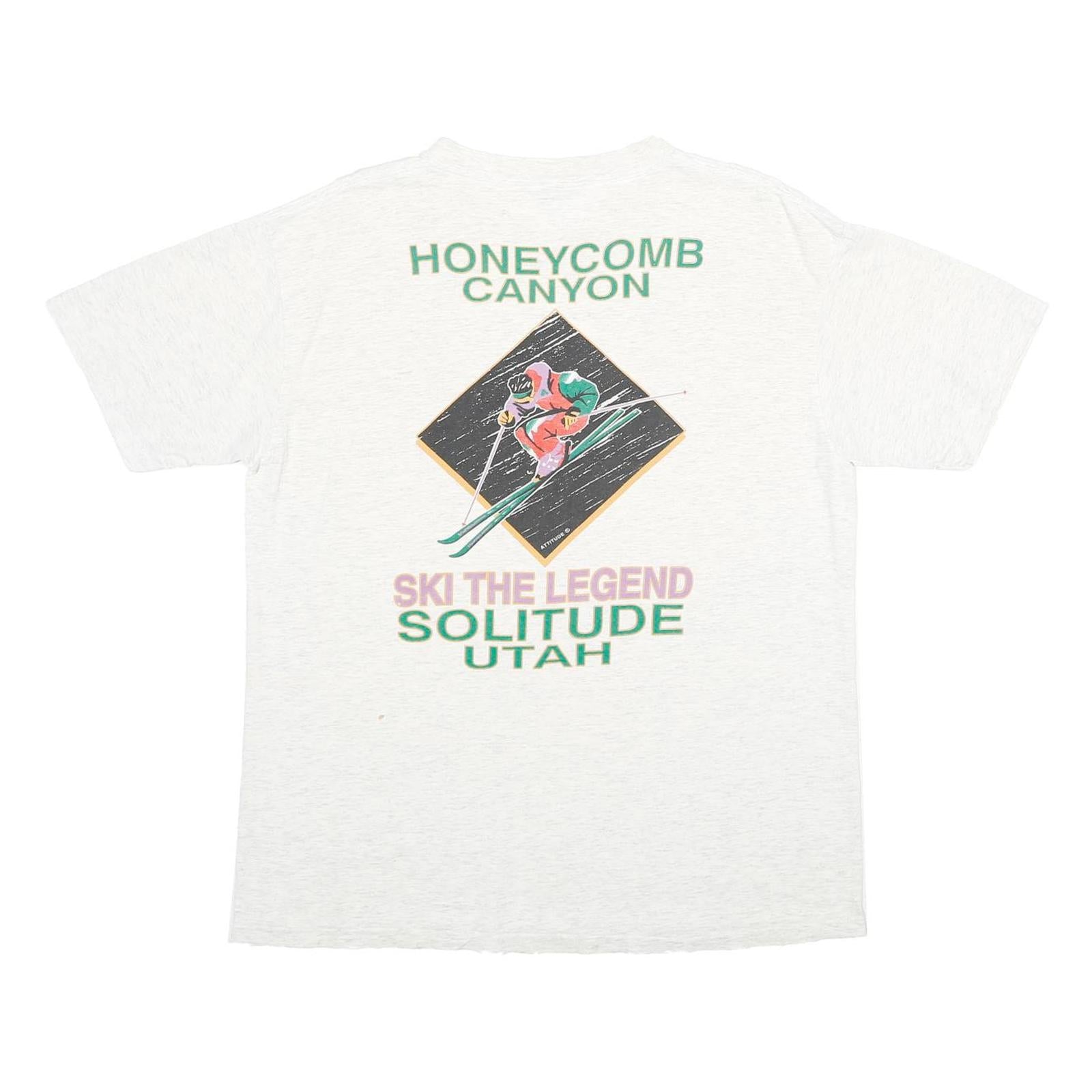 ONEITA Mens White Ski The Legend Graphic T-Shirt L Short Sleeve Crew Neck Casual