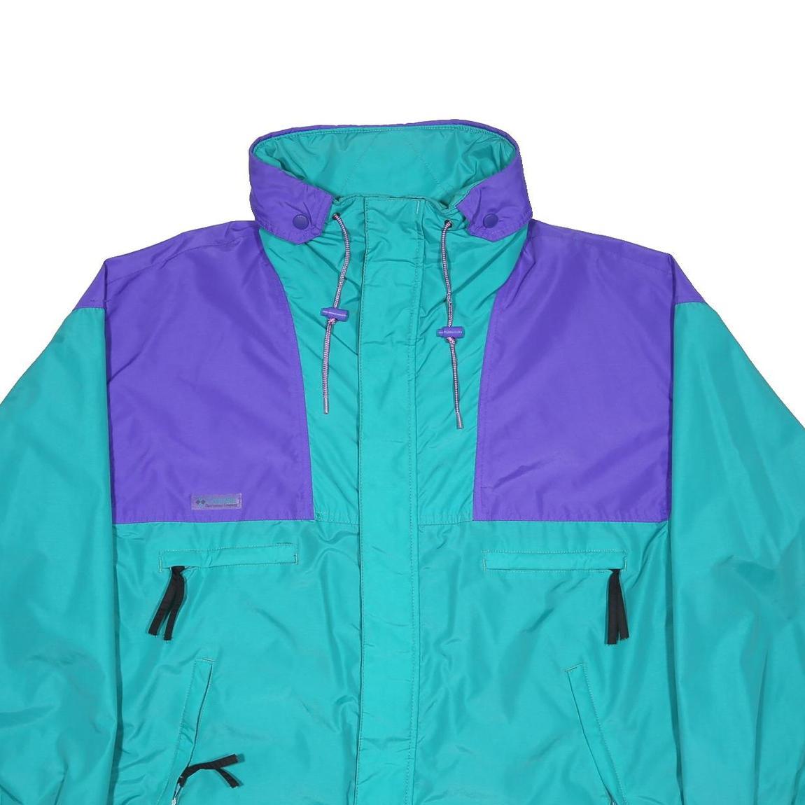 COLUMBIA Mens Teal & Purple Outdoor Jacket XL Nylon Plain Zip Waterproof