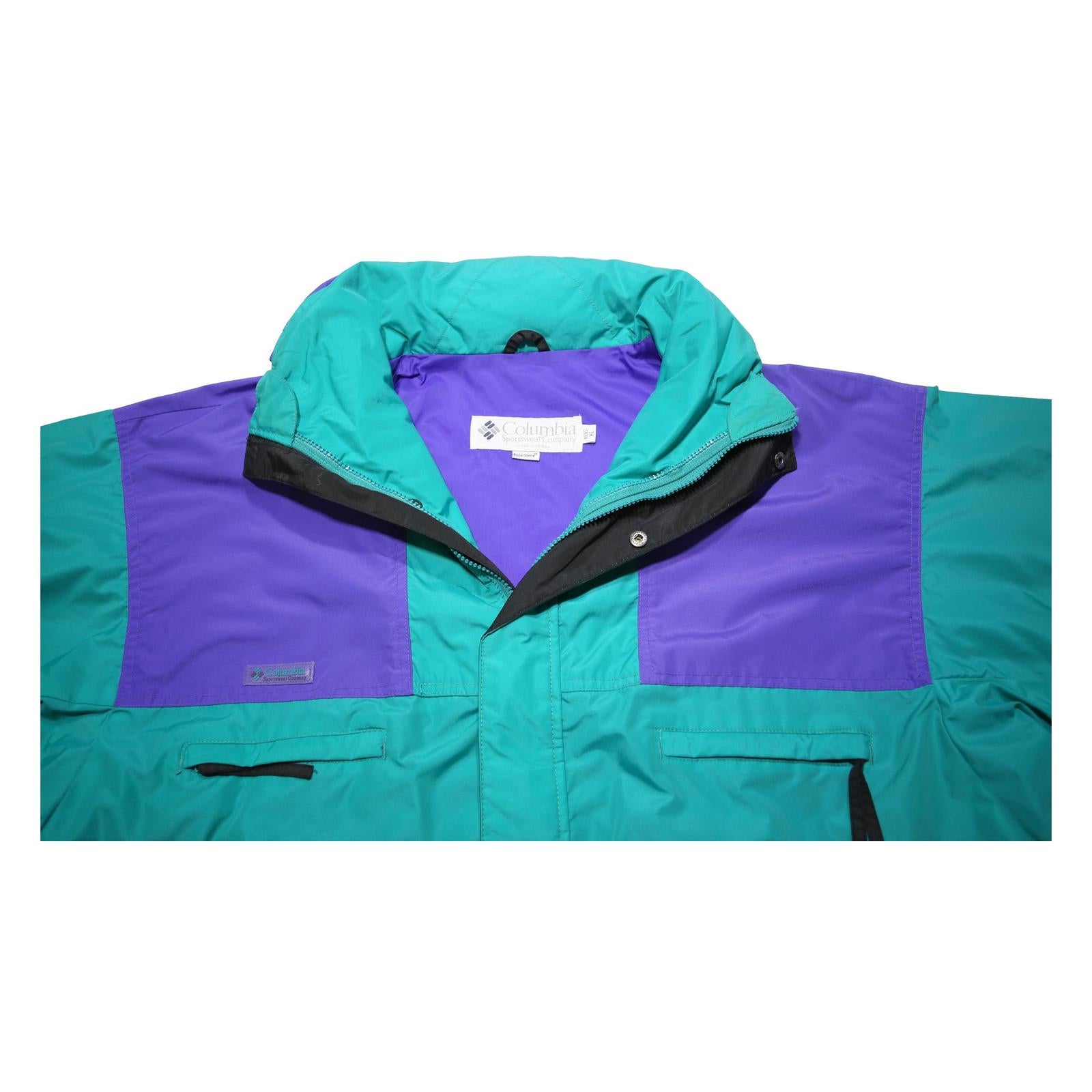 COLUMBIA Mens Teal & Purple Outdoor Jacket XL Nylon Plain Zip Waterproof