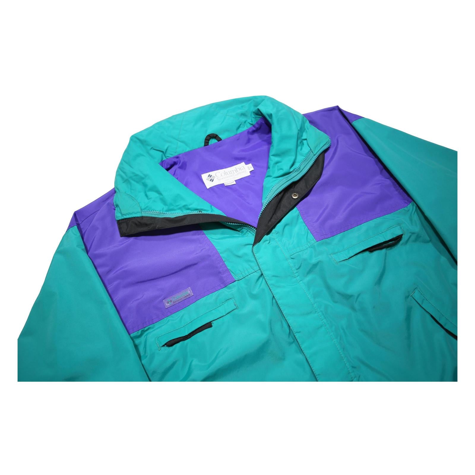 COLUMBIA Mens Teal & Purple Outdoor Jacket XL Nylon Plain Zip Waterproof
