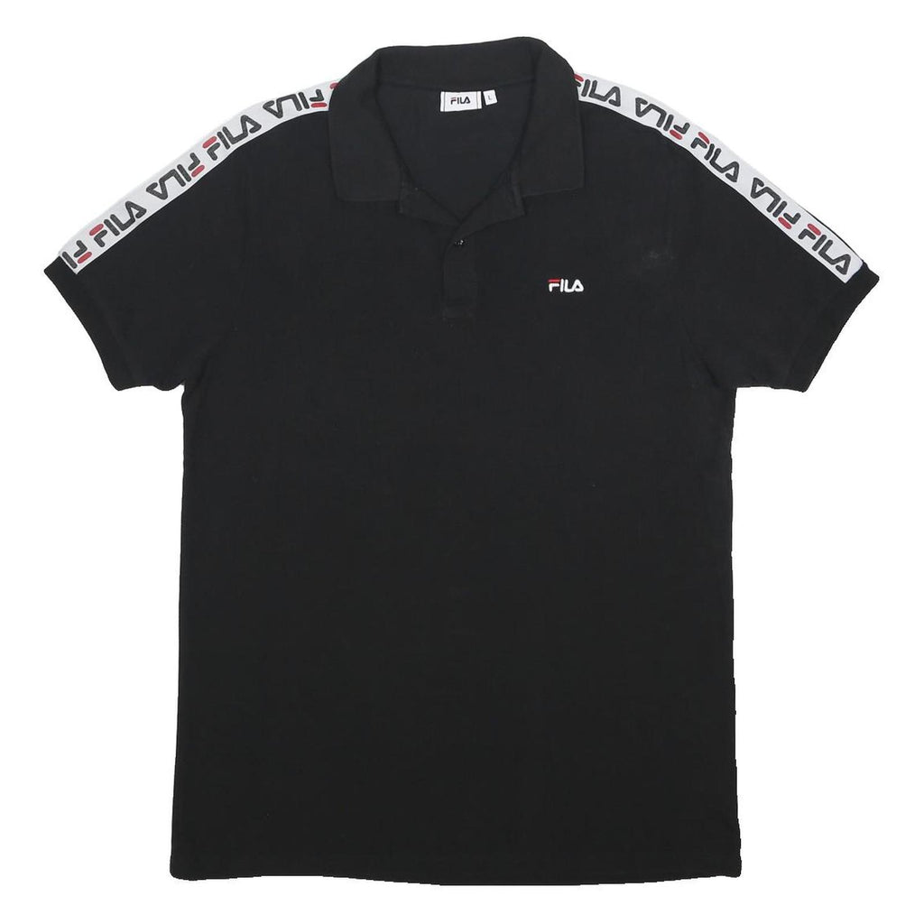 FILA Mens Black & White Logo Tape Short Sleeve Cotton Polo Shirt L
