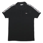 FILA Mens Black & White Logo Tape Short Sleeve Cotton Polo Shirt L