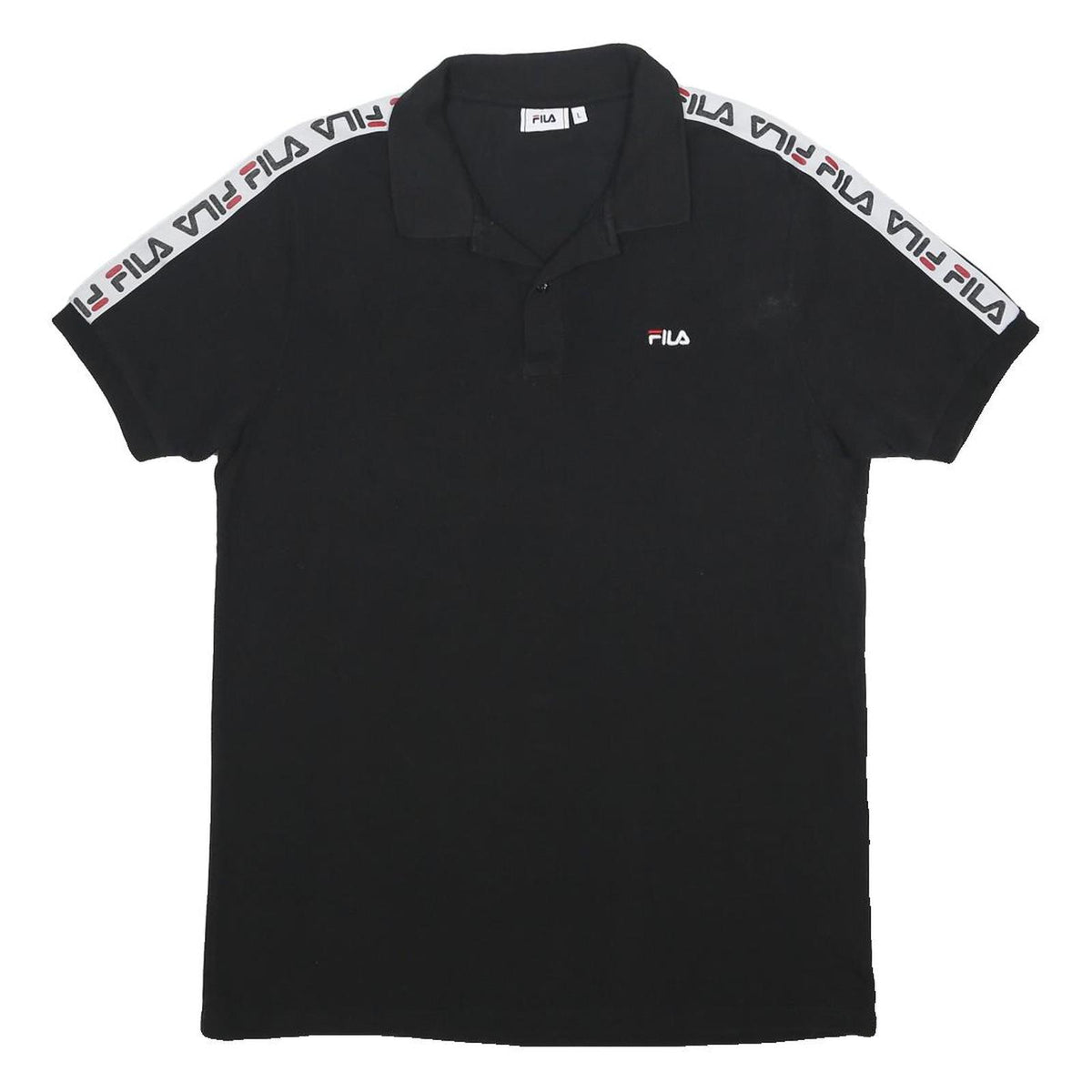 FILA Mens Black & White Logo Tape Short Sleeve Cotton Polo Shirt L