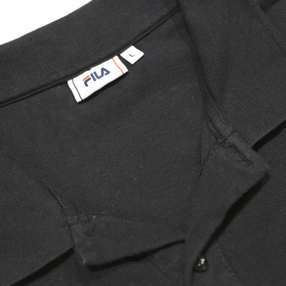 FILA Mens Black & White Logo Tape Short Sleeve Cotton Polo Shirt L