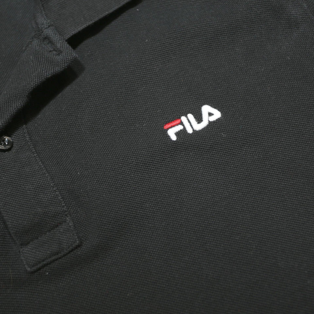 FILA Mens Black & White Logo Tape Short Sleeve Cotton Polo Shirt L