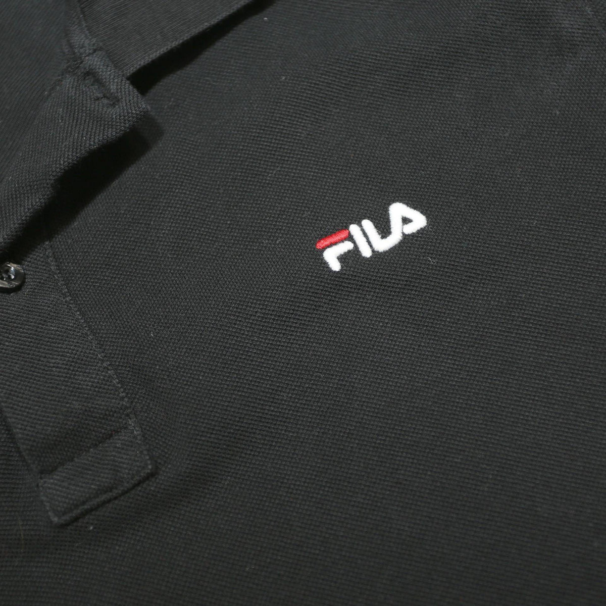 FILA Mens Black & White Logo Tape Short Sleeve Cotton Polo Shirt L