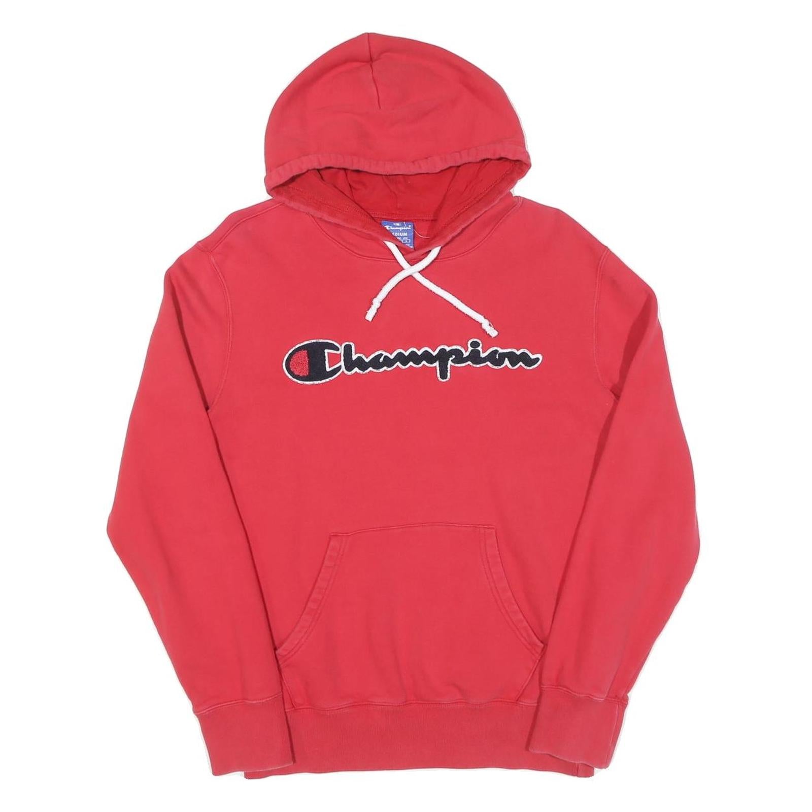 CHAMPION Womens Red Pullover Hoodie M Classic Logo Cotton Sweatshirt