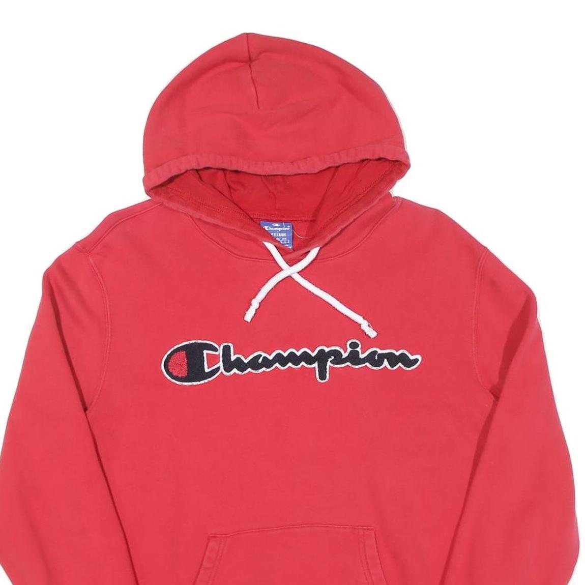 CHAMPION Womens Red Pullover Hoodie M Classic Logo Cotton Sweatshirt