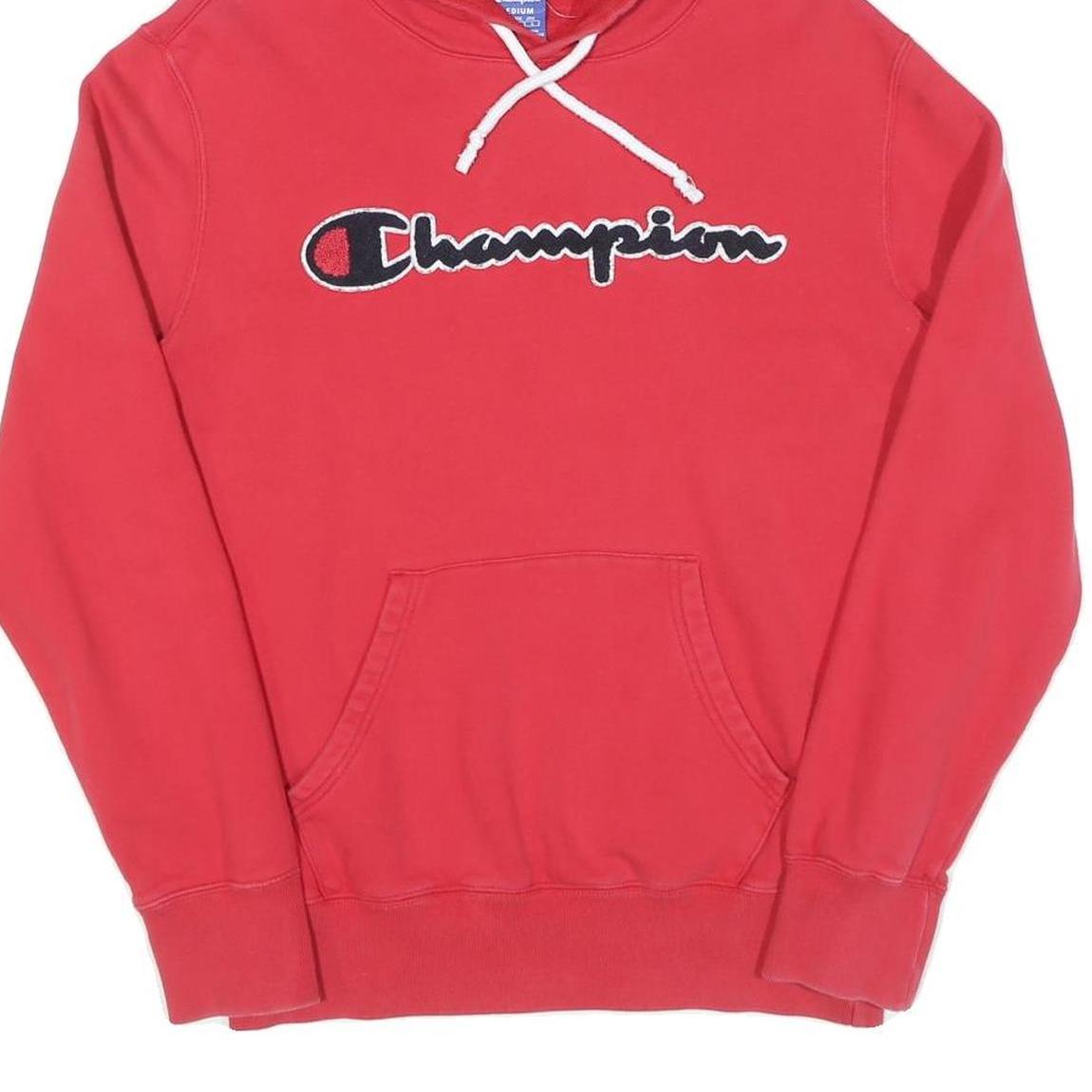 CHAMPION Womens Red Pullover Hoodie M Classic Logo Cotton Sweatshirt