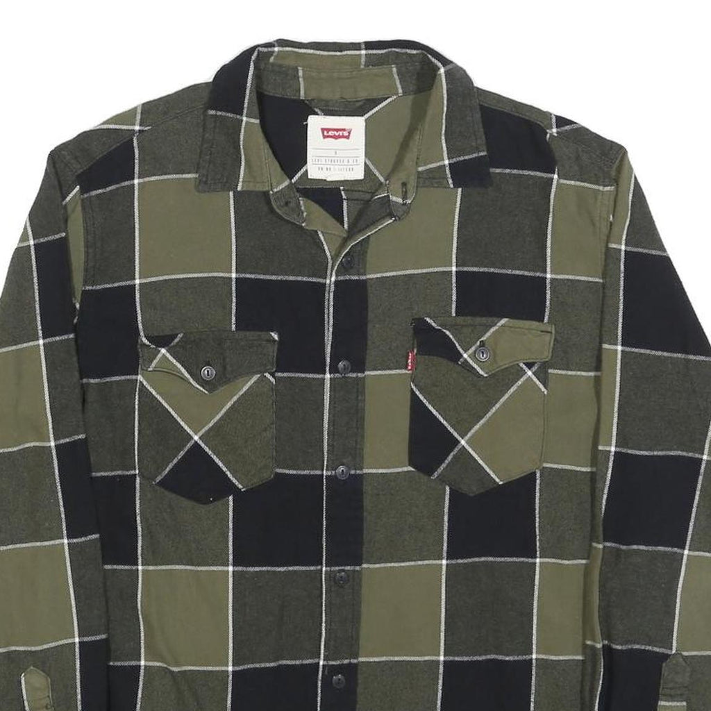 LEVI'S Mens Green & Black Check Cotton Shirt S Casual Long Sleeve Classic