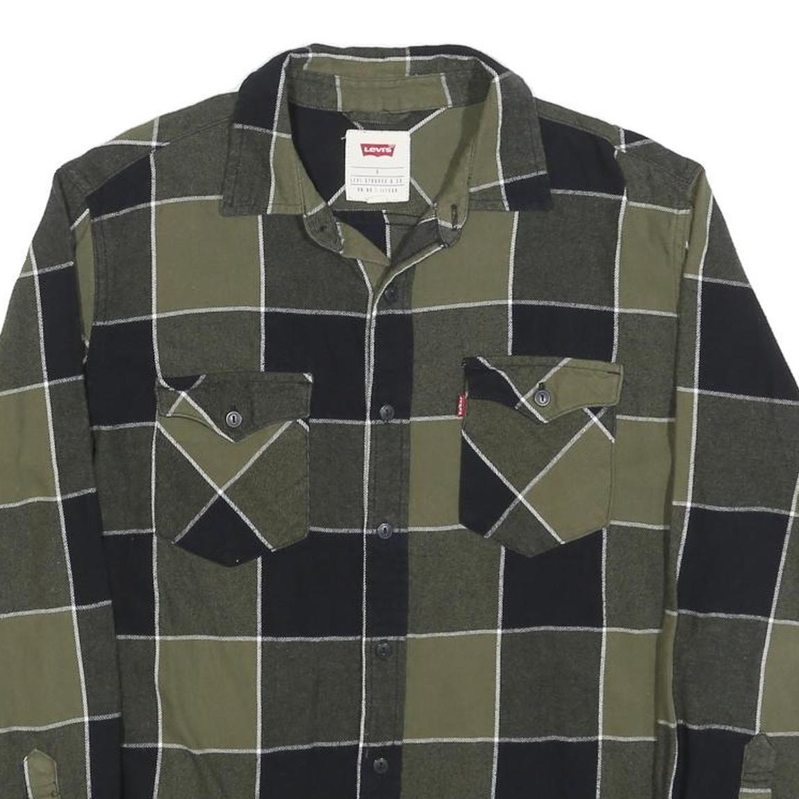 LEVI'S Mens Green & Black Check Cotton Shirt S Casual Long Sleeve Classic