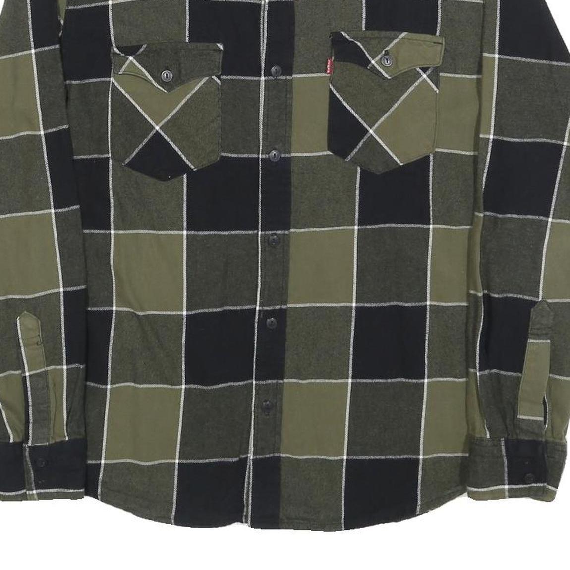 LEVI'S Mens Green & Black Check Cotton Shirt S Casual Long Sleeve Classic