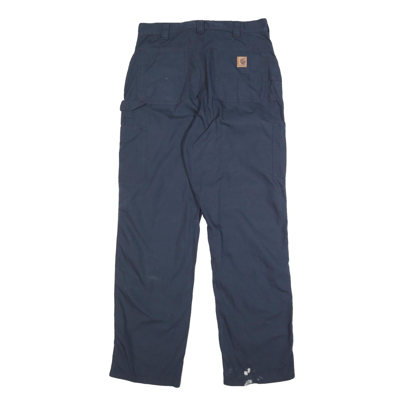 CARHARTT Mens Cotton Blend Navy Loose Straight Trousers W35 L34 Workwear Zip