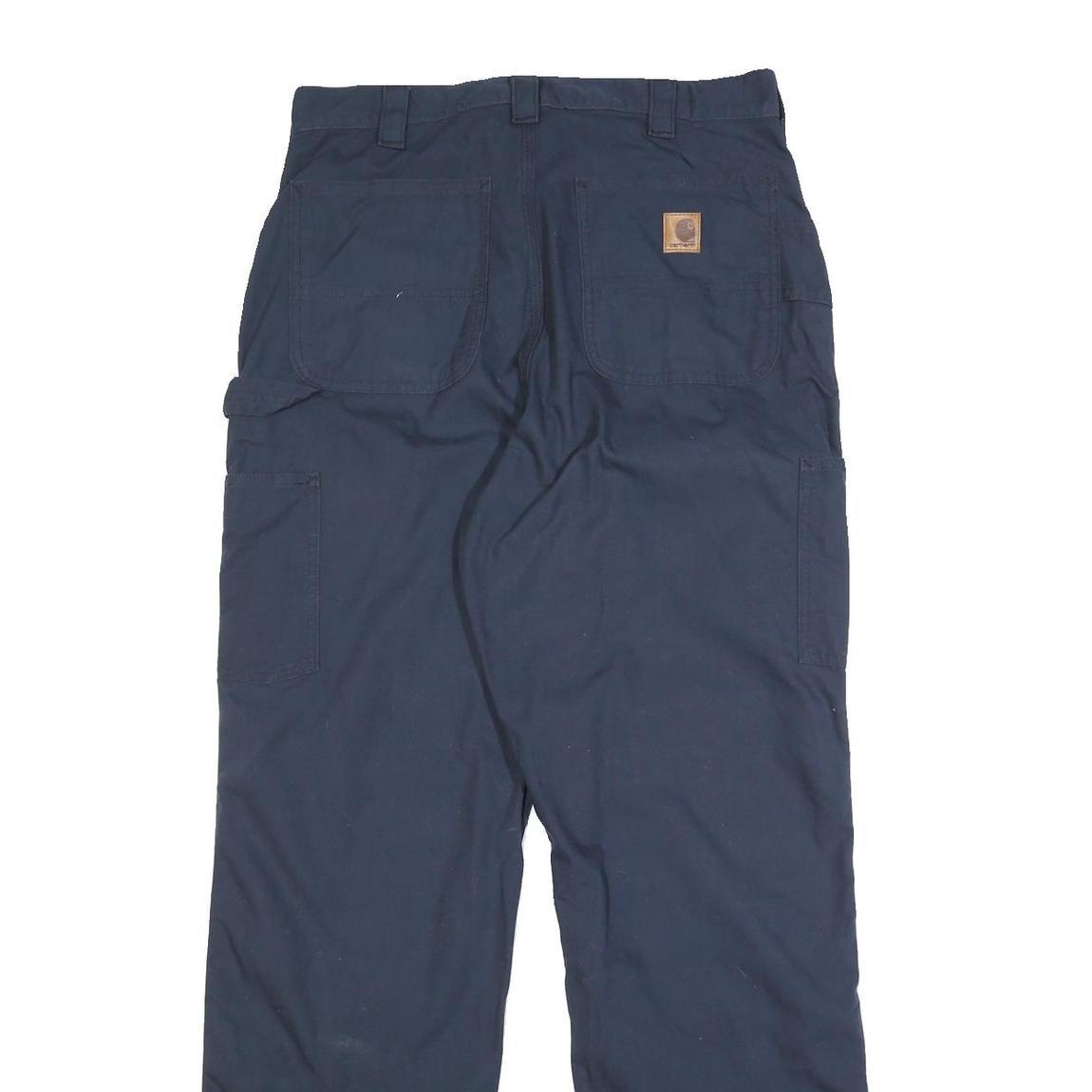 CARHARTT Mens Cotton Blend Navy Loose Straight Trousers W35 L34 Workwear Zip