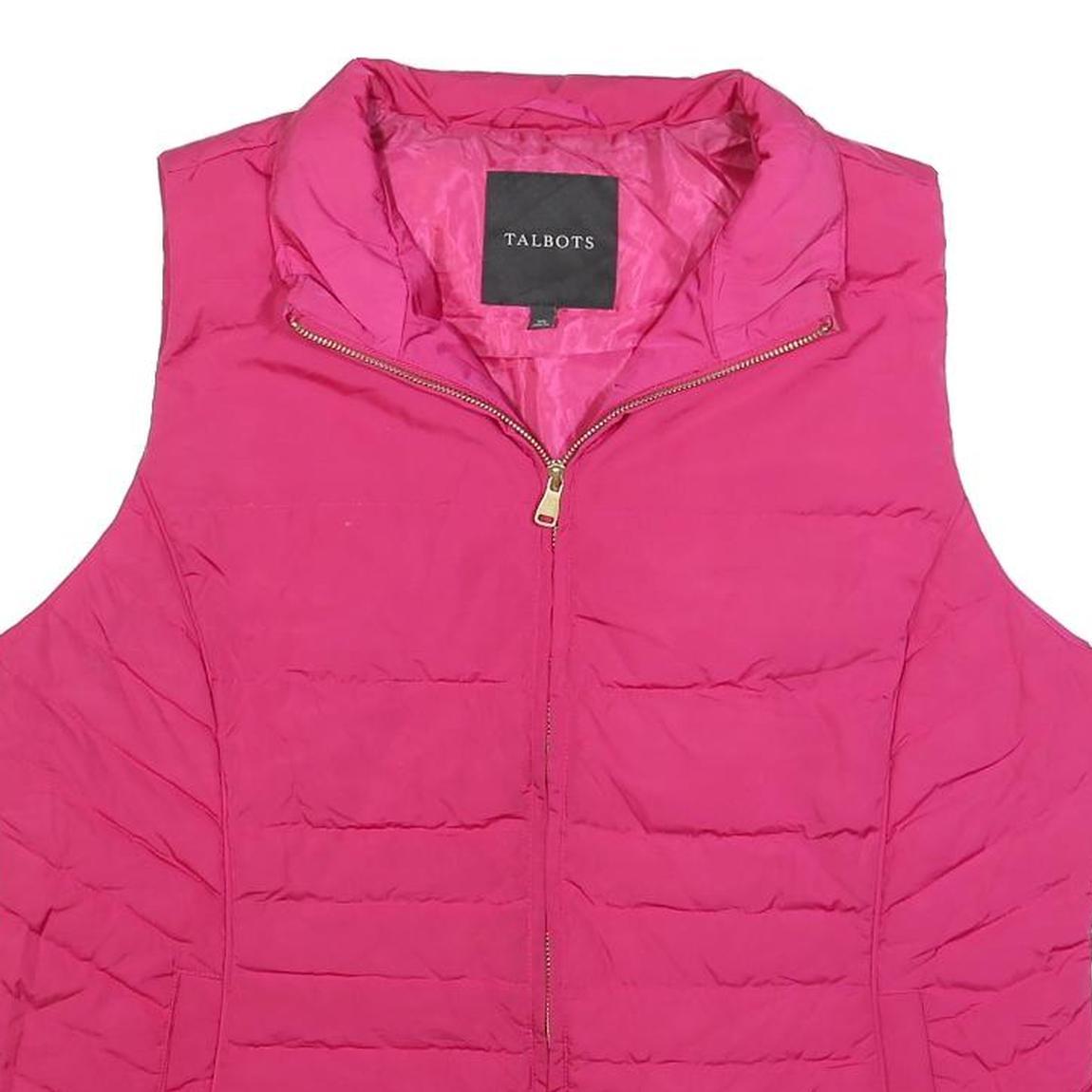 TALBOTS Womens Pink Jacket XL Polyester Puffer Zip Sleeveless Casual Outerwear