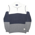 NAUTICA Mens White & Navy & Grey Patterned Cotton Pullover Jumper M Half Zip