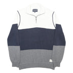 NAUTICA Mens White & Navy & Grey Patterned Cotton Pullover Jumper M Half Zip