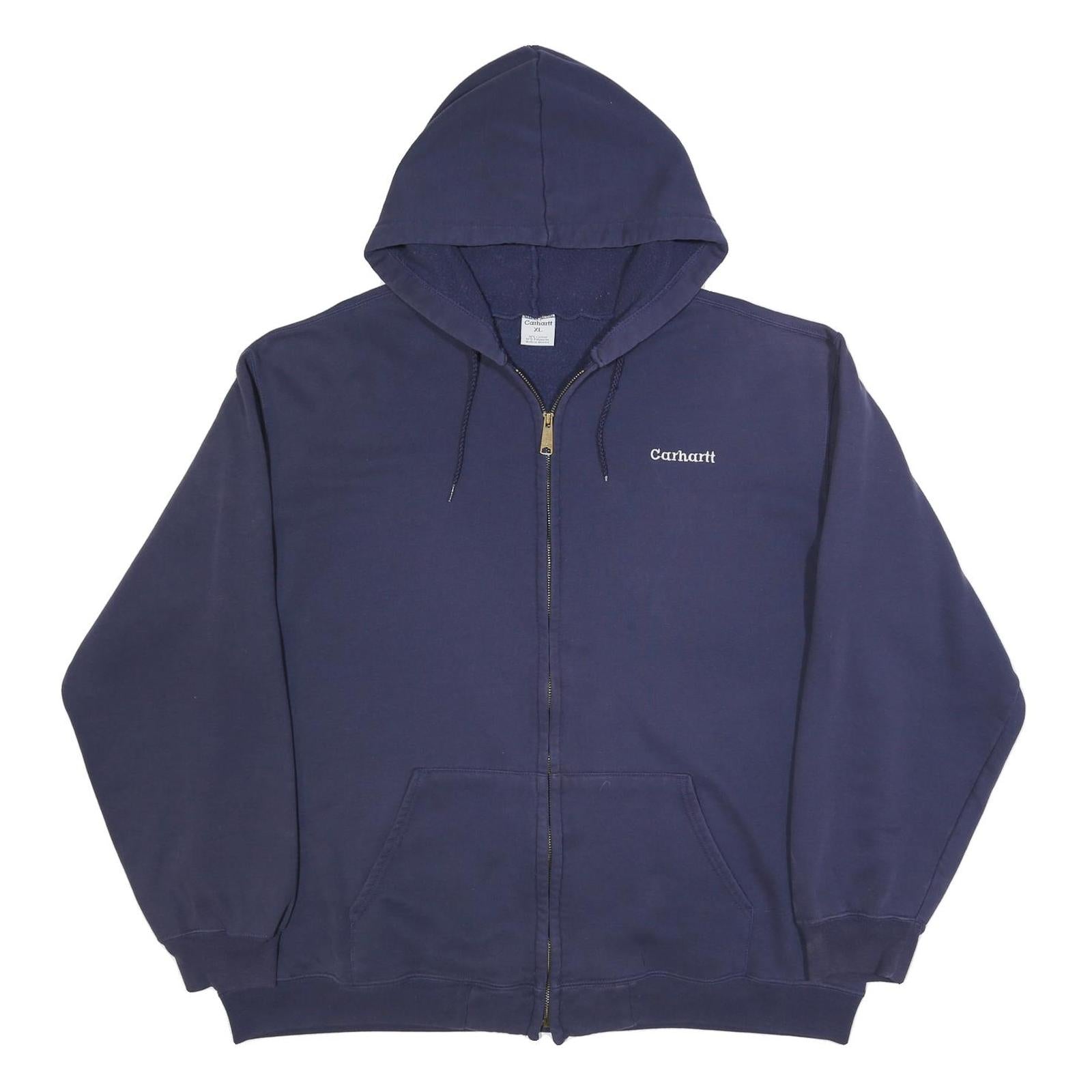 CARHARTT Mens Navy Blue Zip Hoodie XL Cotton Blend Workwear Casual Zip-Up